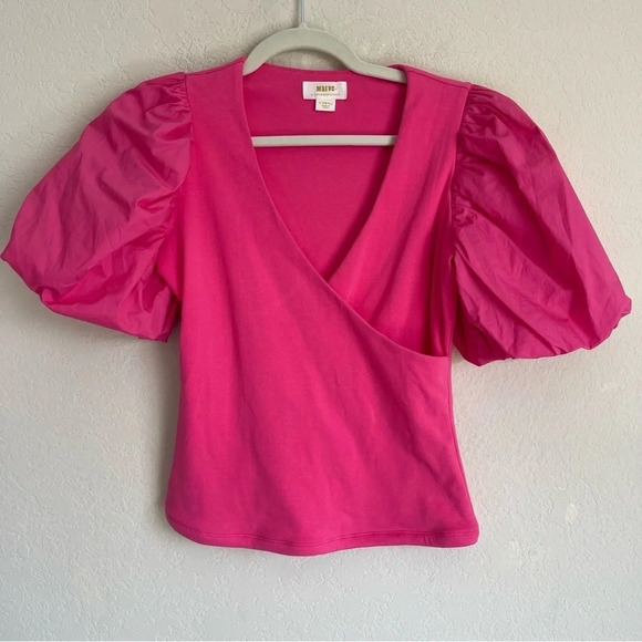 Maeve Anthropologie Puff-Sleeve Wrap Top Pink - Picture 2 of 5
